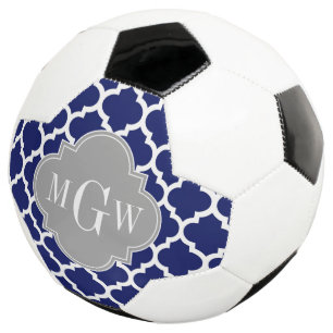 Navy Blue Wht Moroccan #5 Grey 3 Initial Monogram Football