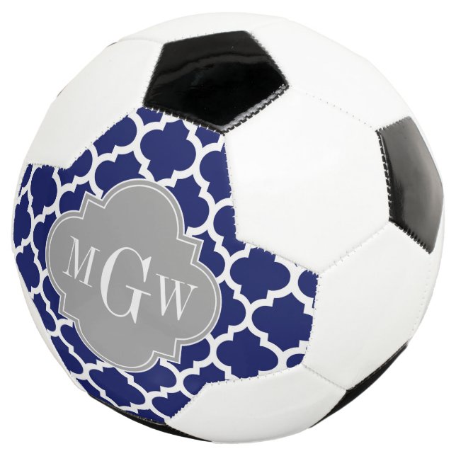 Navy Blue Wht Moroccan #5 Grey 3 Initial Monogram Football (Three Quarter)