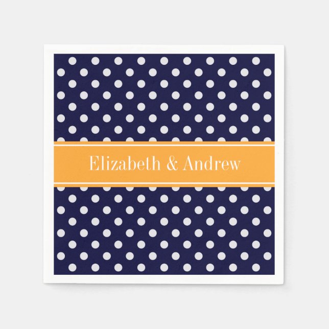 Navy Blue Wht Polka Dots Cantaloupe Name Monogram Napkin (Front)