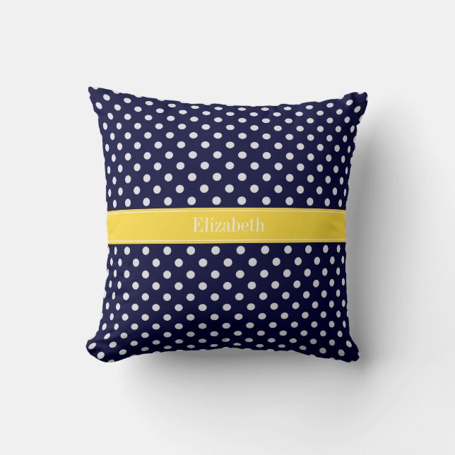 Navy Blue Wht Polka Dots Pineapple Name Monogram Cushion (Front)