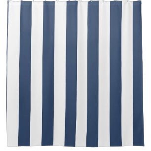 Navy Blue Wide Awning Stripe Shower Curtain