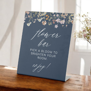 Navy Blue Wildflower Baby Shower Flower Bar Pedestal Sign