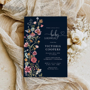Navy Blue Wildflower Baby Shower Invitation
