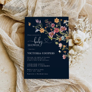 Navy Blue Wildflower Baby Shower Invitation