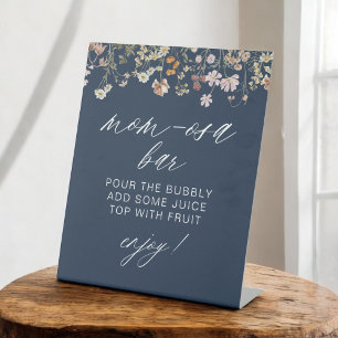 Navy Blue Wildflower Baby Shower Mum-Osa Bar Pedestal Sign