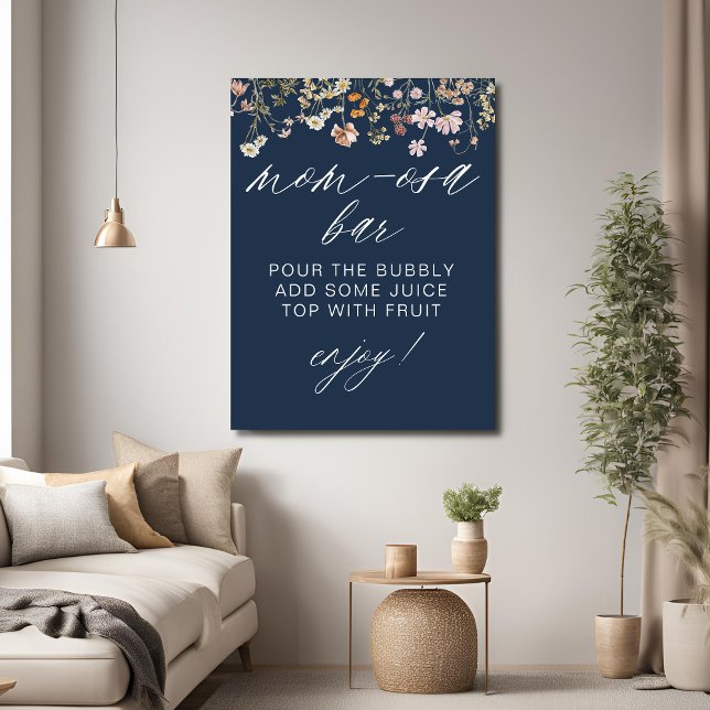 Navy Blue Wildflower Baby Shower Mum-Osa Bar Poster (Creator Uploaded)