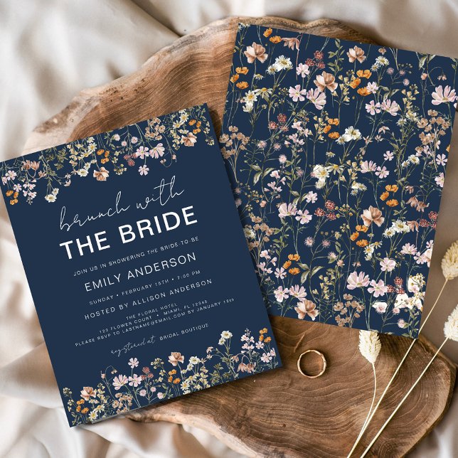 Navy Blue Wildflower Bridal Brunch Invitations Flyer (Creator Uploaded)