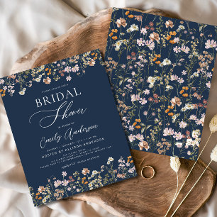 Navy Blue Wildflower Bridal Shower Invitation