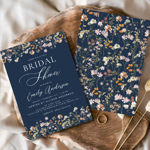 Navy Blue Wildflower Bridal Shower Invitation