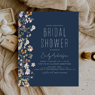 Navy Blue Wildflower Bridal Shower Invitation