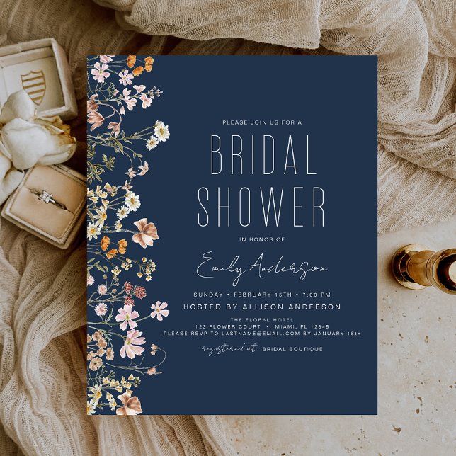 Navy Blue Wildflower Bridal Shower Invitation (Creator Uploaded)