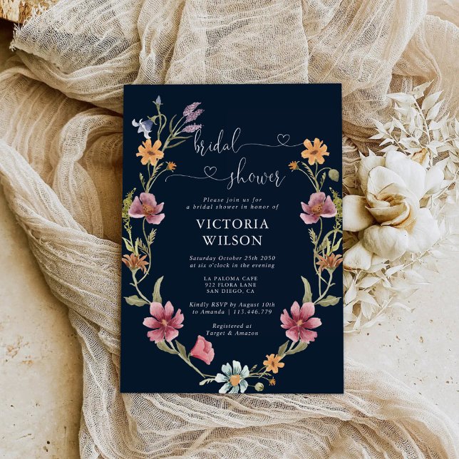 Navy Blue Wildflower Bridal Shower Invitation (Creator Uploaded)