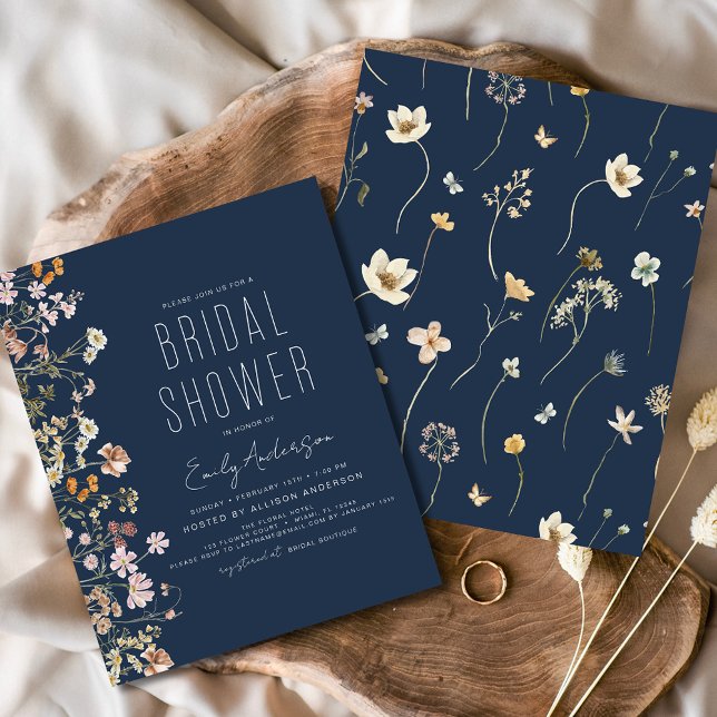 Navy Blue Wildflower Bridal Shower Invitation Flyer (Creator Uploaded)