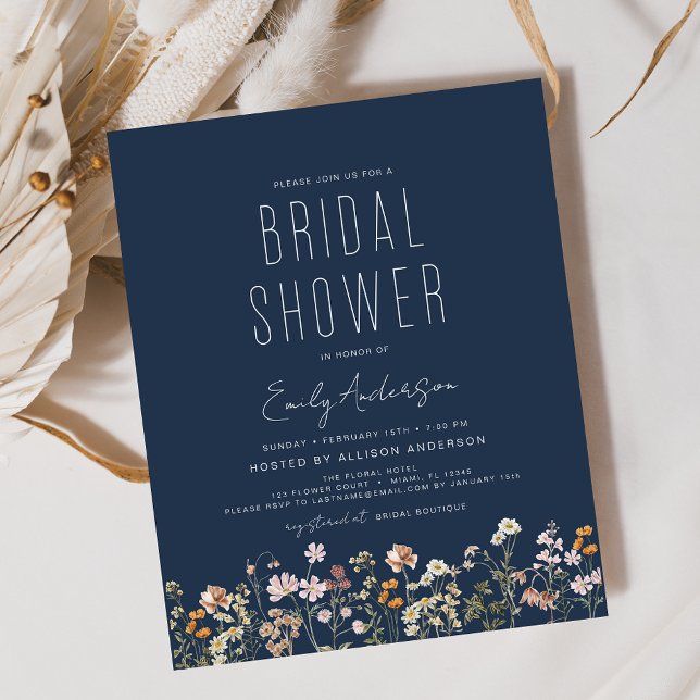 Navy Blue Wildflower Bridal Shower Invitation Flyer (Creator Uploaded)