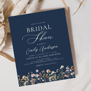 Navy Blue Wildflower Bridal Shower Invitation Flyer