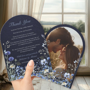 Navy Blue Wildflower Cornflower Wedding Thank You  Invitation