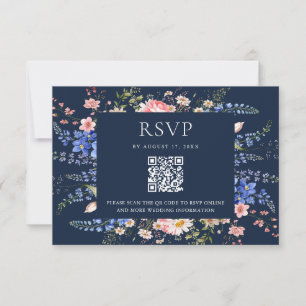 Navy Blue Wildflower Floral Wedding RSVP Card