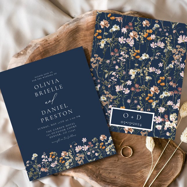 Navy Blue Wildflower Garden Wedding Invitation (Creator Uploaded)