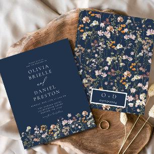 Navy Blue Wildflower Garden Wedding Invitation Flyer