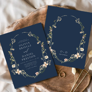 Navy Blue Wildflower Garden Wedding Invitation Flyer