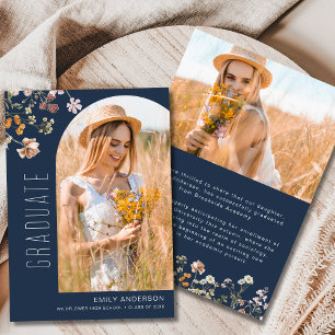 Navy Blue Wildflower Graduation Photo Announcement