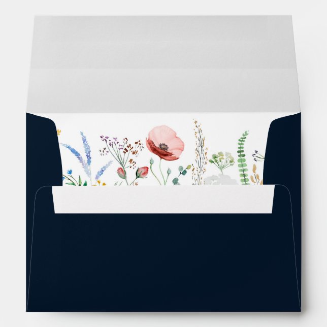 Navy Blue Wildflower Meadow Wedding Envelope (Back (Bottom))