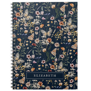 Navy Blue Wildflower Notebook