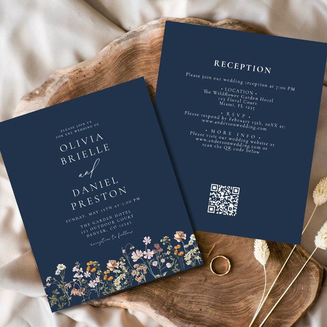 Navy Blue Wildflower  QR Code Garden Wedding (Creator Uploaded)