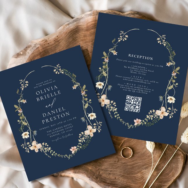 Navy Blue Wildflower  QR Code Garden Wedding (Creator Uploaded)