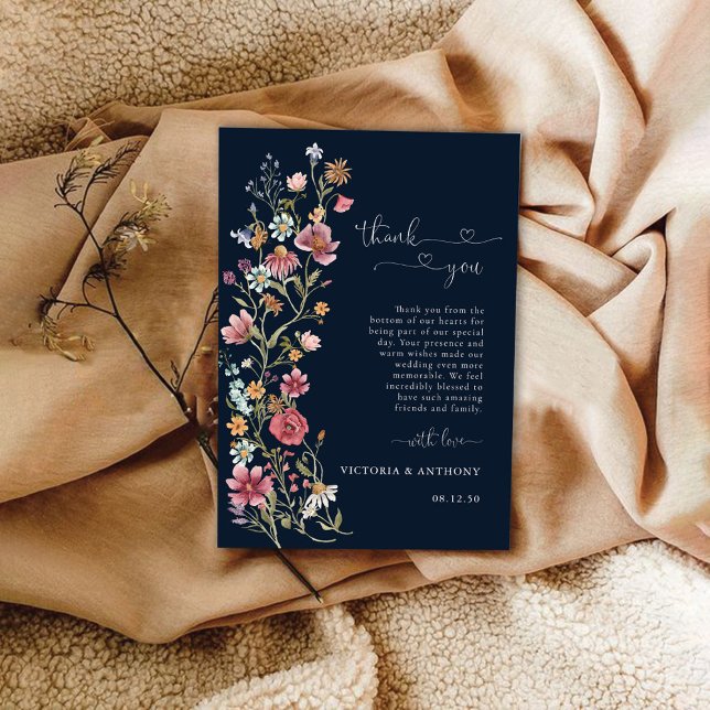 Navy Blue Wildflower Thank You Card (Creator Uploaded)