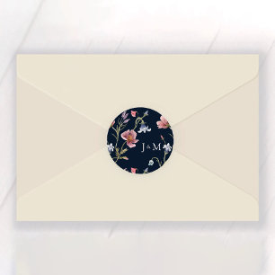 Navy Blue Wildflower Wedding Classic Round Sticker
