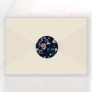Navy Blue Wildflower Wedding Classic Round Sticker