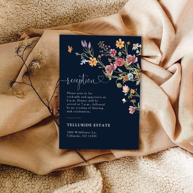 Navy Blue Wildflower Wedding Enclosure Card (Creator Uploaded)