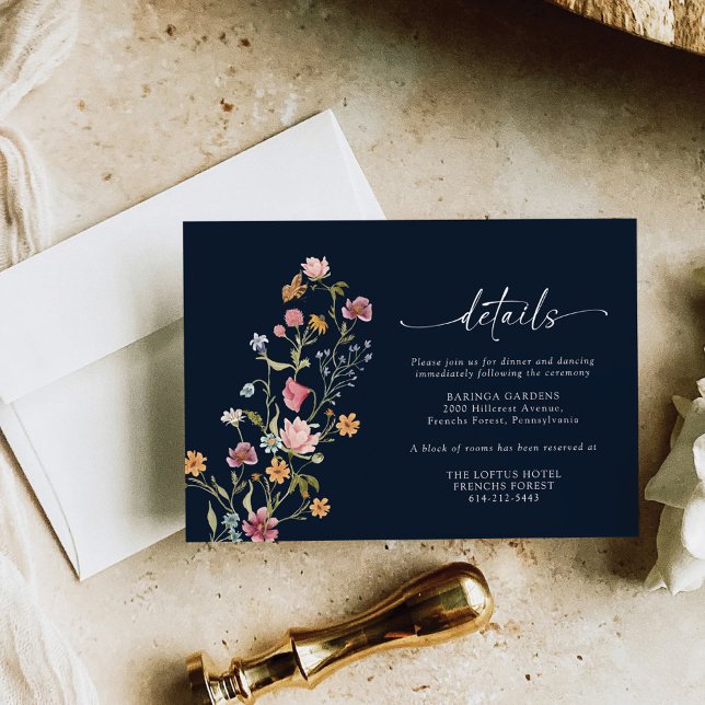 Navy Blue Wildflower Wedding Enclosure Card (Creator Uploaded)