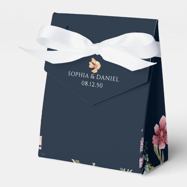 Navy Blue Wildflower Wedding Favour Box (Front Side)