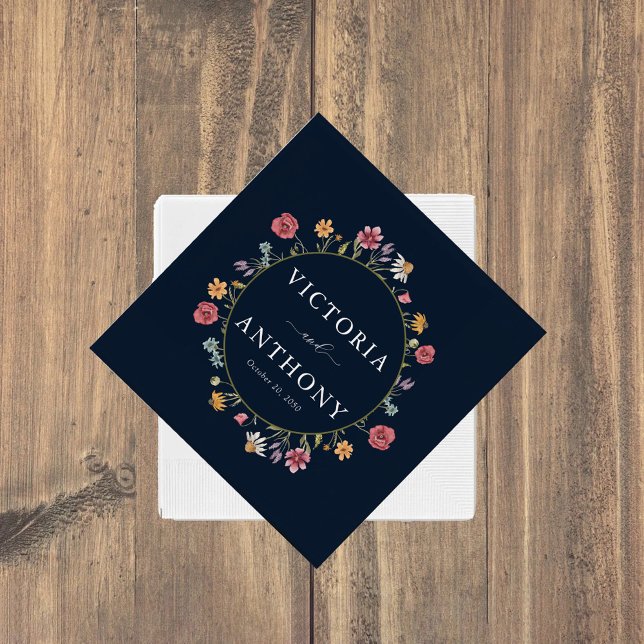 Navy Blue Wildflowers Wedding Napkins (Creator Uploaded)