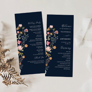 Navy Blue Wildflowers Wedding Program Programme