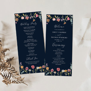 Navy Blue Wildflowers Wedding Program Programme