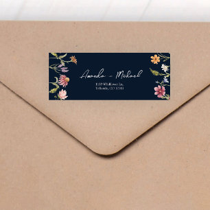 Navy Blue Wildflowers Wedding Return Address Label