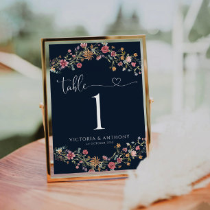Navy Blue Wildflowers Wedding Table Numbers