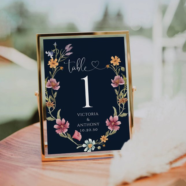 Navy Blue Wildflowers Wedding Table Numbers (Creator Uploaded)