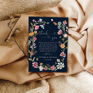 Navy Blue Wildflowers Wedding Thank You Cards