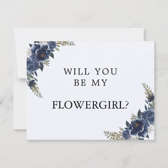 Navy Blue Will You Be My Flower Girl Card (Front)