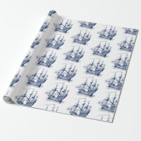 Navy-Blue Wind Sailing Boat 2 Pattern Tissue Paper