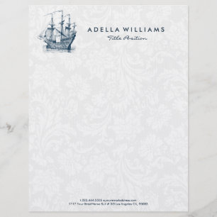 Navy blue wind sailing boat illustration custom letterhead
