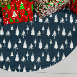 Navy Blue Winter Trees Brushed Polyester Tree Skirt