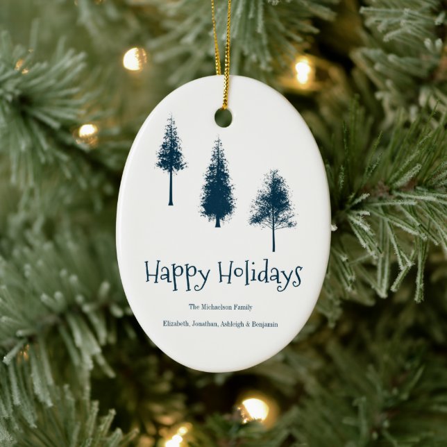 Navy Blue Winter Trees Ceramic Tree Decoration (Tree)