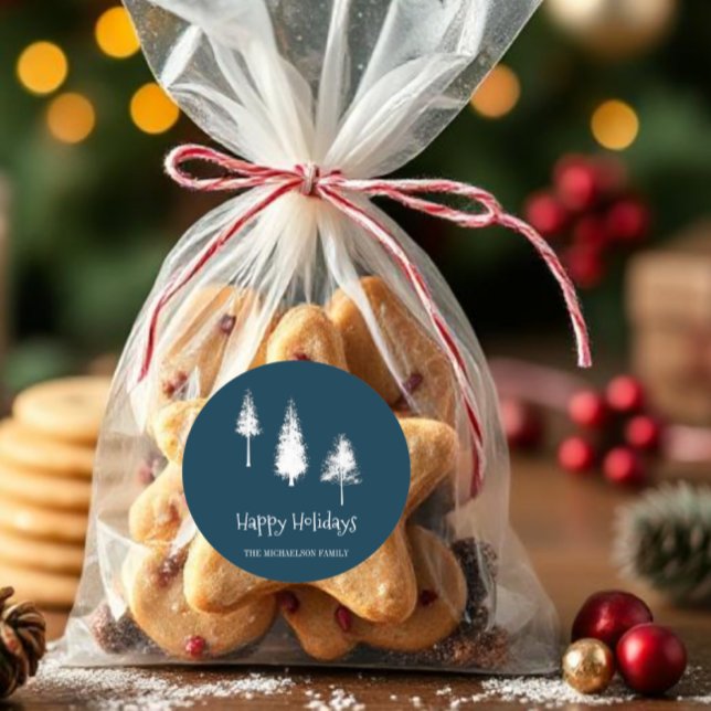 Navy Blue Winter Trees Classic Round Sticker (Creator Uploaded)