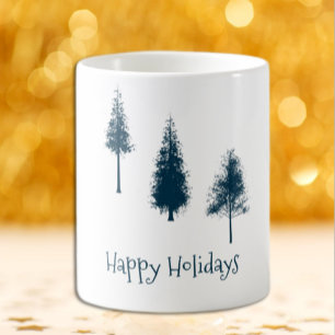 Navy Blue Winter Trees Coffee Mug
