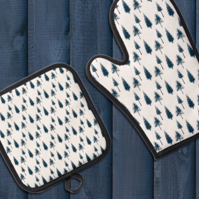 Navy Blue Winter Trees Oven Mitt & Pot Holder Set (Creator Uploaded)